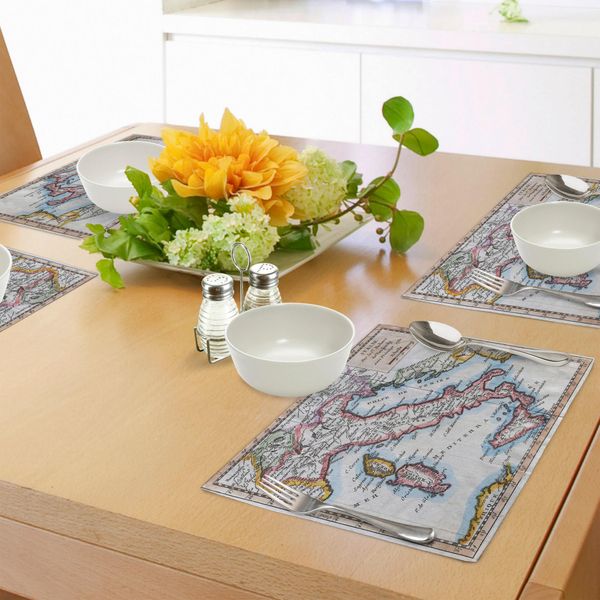Tovagliette Abakuhaus Fernweh, Mappa Colorata Dell'italia Del Xviii Secolo Stampata Dal Geografo Francese Vaugondy, Tiscjdeco In Tessuto Resistente Ai Colori Per La Sala Da Pranzo E La Cucina, Multicolore-image