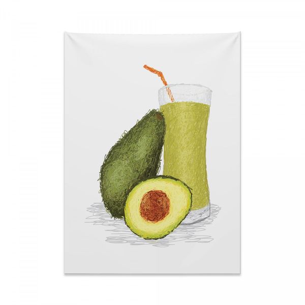 Arazzo Abakuhaus Avocado, Frullato Fresco Di Avocado In Morbido Tessuto Microfibra Colori Chiari Che Non Sbiadiscono Lavabile, 110 X 150 Cm, Verde Chiaro Arancione Verde-image