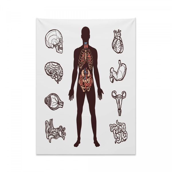 Arazzo Anatomico Abakuhaus, In Morbido Tessuto Microfibra, Colori Chiari Che Non Sbiadiscono, Lavabile, 110 X 150 Cm, Marrone Scuro E Bianco-image