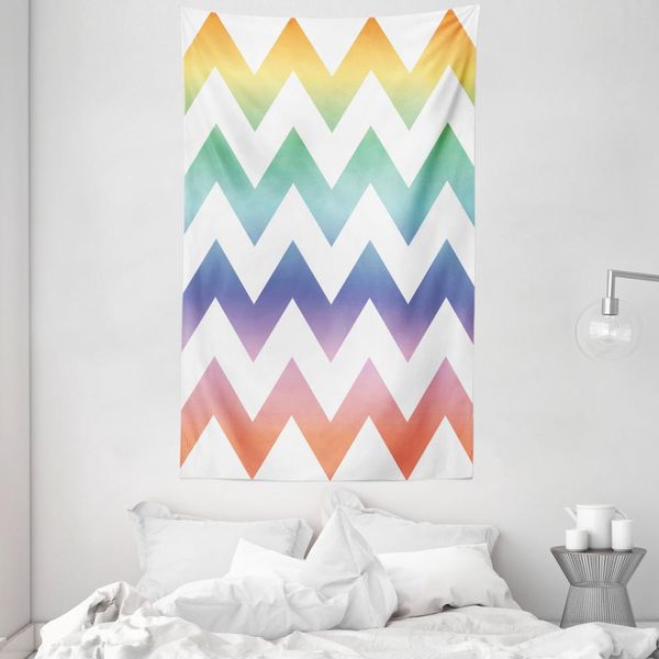 Abakuhaus Arazzo Geometrico E Copriletto, Grande Motivo A Zigzag In Morbido Tessuto In Microfibra Lavabile Senza Scolorimento Stampa Digitale, 140 X 230 Cm, Multicolore-image