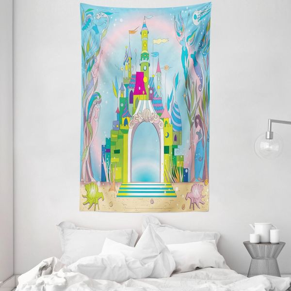Abakuhaus Arazzo Colorato E Copriletto, Sirena E Pesci In Morbido Tessuto Microfibra Lavabile Senza Scolorimento Stampa Digitale, 140 X 230 Cm, Multicolore-image