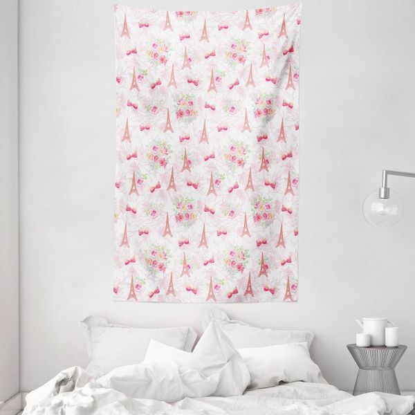 Abakuhaus Paris Arazzo E Copriletto, Eiffel Bouquet Francese In Morbido Tessuto Microfibra Lavabile Senza Scolorimento Stampa Digitale, 140 X 230 Cm, Verde Chiaro Rosa Pallido-image