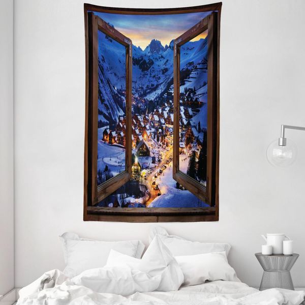 Abakuhaus Arazzo E Copriletto Paesaggistico, Stagione Invernale Luogo In Morbido Tessuto In Microfibra Lavabile Senza Scolorimento Stampa Digitale, 140 X 230 Cm, Multicolore-image