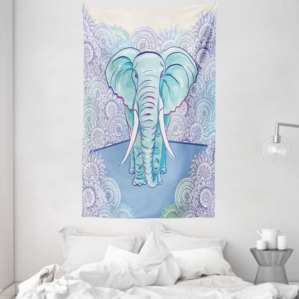 Abakuhaus Arazzo E Copriletto Elefante, Motivi Ovali In Morbido Tessuto Microfibra Lavabile Senza Scolorimento Stampa Digitale, 140 X 230 Cm, Multicolore-image