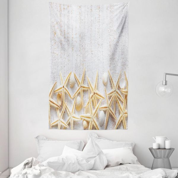 Abakuhaus Arazzo Bianco E Copriletto, Conchiglie Su Legno In Morbido Tessuto Microfibra Lavabile Senza Scolorimento, Stampa Digitale, 140 X 230 Cm, Perla Avorio-image
