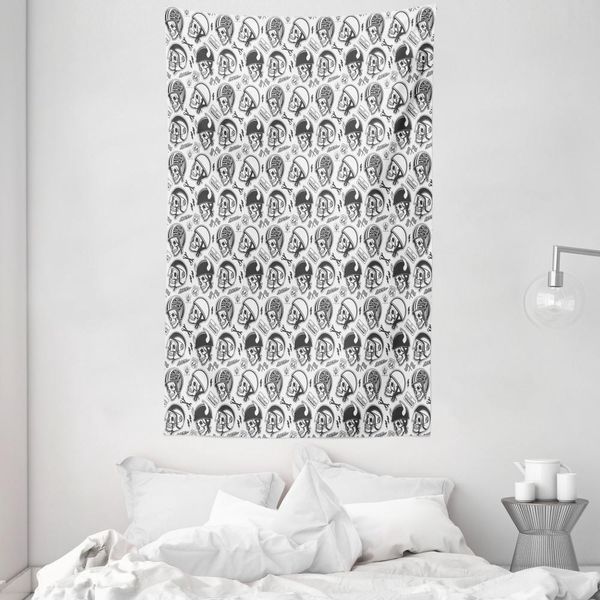 Abakuhaus Arazzo E Copriletto Bianco E Nero, Motivo Con Teschi Di Cavalli In Morbido Tessuto In Microfibra Lavabile Senza Scolorimento Stampa Digitale, 140 X 230 Cm, Grigio Antracite Bianco-image