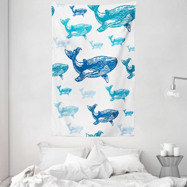 Abakuhaus Arazzo E Copriletto Wal, Animali Marini Colorato In Morbido Tessuto Microfibra Lavabile Senza Scolorimento Stampa Digitale, 140 X 230 Cm, Blu Bianco-image