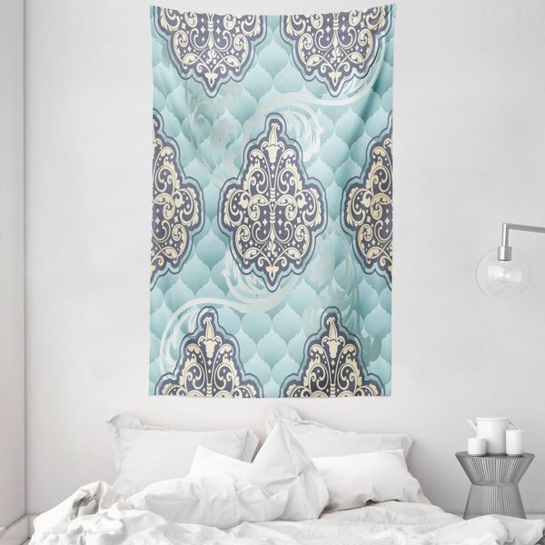 Abakuhaus Arazzo E Copriletto Vittoriano, Disegni Dell'epoca Rococò In Morbido Tessuto Microfibra Lavabile Senza Scolorimento Stampa Digitale, 140 X 230 Cm, Blu Pallido Avorio-image