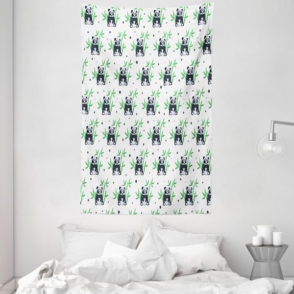 Abakuhaus Arazzo E Copriletto Asiatico, Bambù Selvatico Zoo Natura In Morbido Tessuto Microfibra Lavabile Senza Scolorimento Stampa Digitale, 140 X 230 Cm, Verde Nero Bianco-image