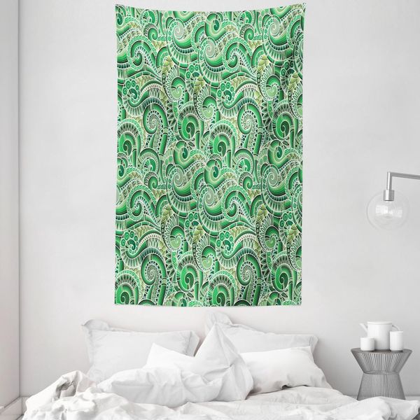 Abakuhaus Arazzo E Copriletto Asiatico, Mehendi Classico Retrò In Morbido Tessuto Microfibra Lavabile Senza Scolorimento Stampa Digitale, 140 X 230 Cm, Verde Nero-image