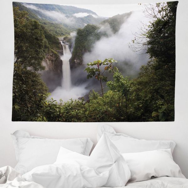 Abakuhaus Arazzo Naturale, Cascate Di San Rafael In Morbido Tessuto Microfibra Lavabile Senza Scolorimento Stampa Digitale, 150 X 110 Cm, Verde Grigio-image