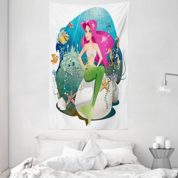 Abakuhaus Arazzo Colorato E Copriletto, Underwater Mermaid In Morbido Tessuto Microfibra Lavabile Senza Scolorimento Stampa Digitale, 140 X 230 Cm, Multicolore-image