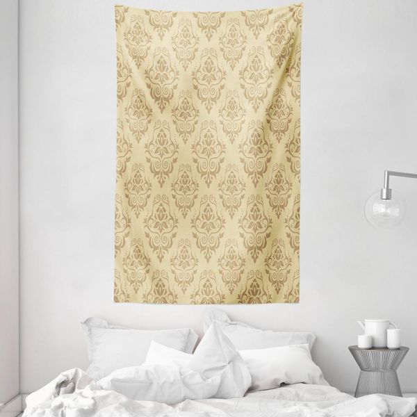 Abakuhaus Arazzo E Copriletto In Damasco, Pizzo Antico Con Fiori In Morbido Tessuto Microfibra Lavabile Senza Scolorimento, Stampa Digitale, 140 X 230 Cm, Beige-image