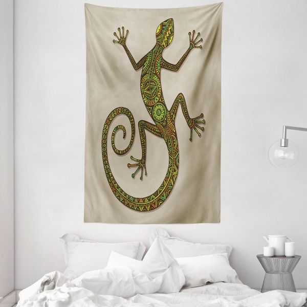 Abakuhaus Arazzo Colorato E Copriletto, Motivo Lucertola In Morbido Tessuto Microfibra Lavabile Senza Scolorimento Stampa Digitale, 140 X 230 Cm, Verde Tan-image