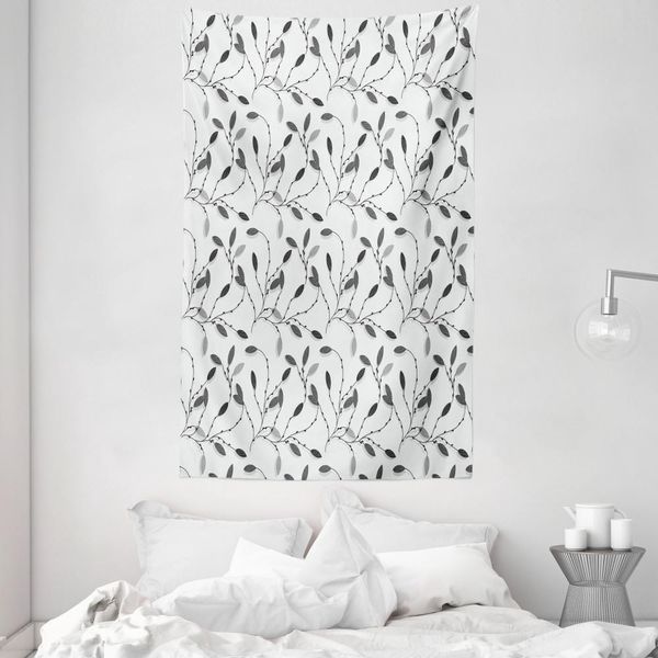 Abakuhaus Arazzo E Copriletto Grigio, Foglie Autunnali E Rami In Morbido Tessuto Microfibra Lavabile Senza Scolorimento Stampa Digitale, 140 X 230 Cm, Grigio Bianco-image