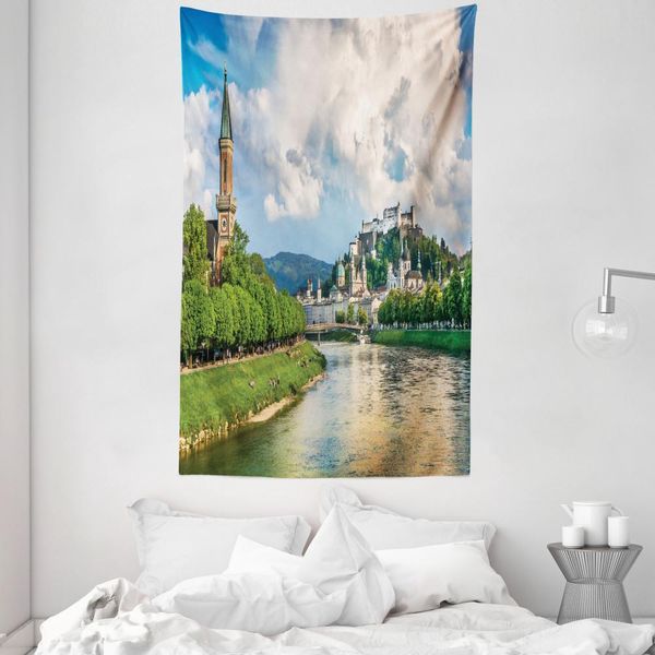 Abakuhaus Arazzo E Copriletto Europeo, Salisburgo Land Nuvoloso In Morbido Tessuto Microfibra Lavabile Senza Scolorimento Stampa Digitale, 140 X 230 Cm, Multicolore-image