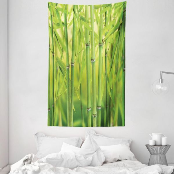 Abakuhaus Arazzo E Copriletto Verde, Germogli Di Bambù Stem Wald In Morbido Tessuto Microfibra Lavabile Senza Scolorimento Stampa Digitale, 140 X 230 Cm, Verde-image