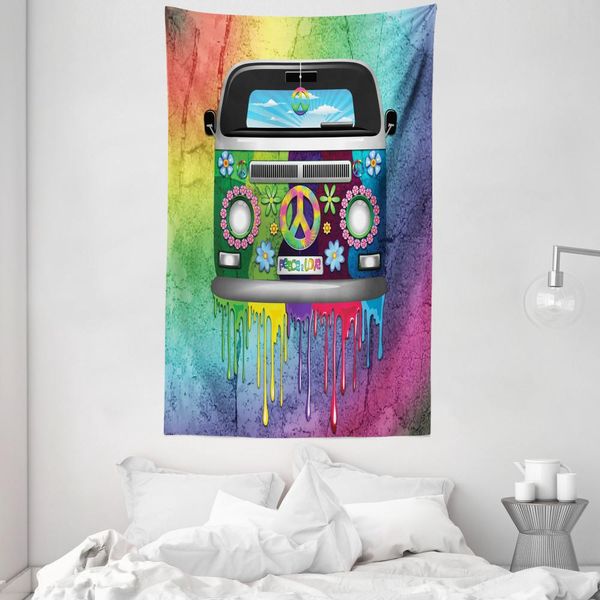 Abakuhaus Arazzo Colorato E Copriletto, Old Style Hippie Van In Morbido Tessuto Microfibra Lavabile Senza Scolorimento Stampa Digitale, 140 X 230 Cm, Multicolore-image