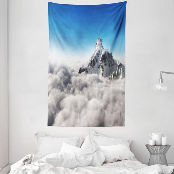 Abakuhaus Tappeto Da Parete E Copriletto Bianco E Blu, Berg Sunny Sky In Morbido Tessuto Microfibra Lavabile Senza Scolorimento, Stampa Digitale, 140 X 230 Cm, Bianco E Blu-image