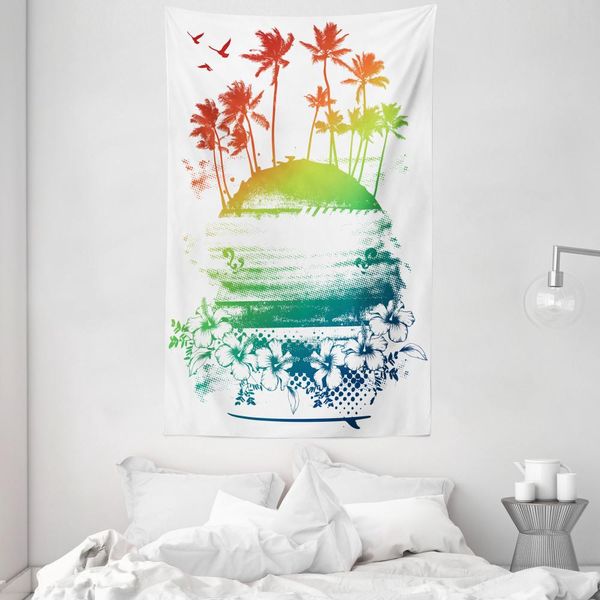 Abakuhaus Arazzo Colorato E Copriletto, Paesaggio Estivo Grunge In Morbido Tessuto Microfibra Lavabile Senza Scolorimento, Stampa Digitale, 140 X 230 Cm, Multicolore-image