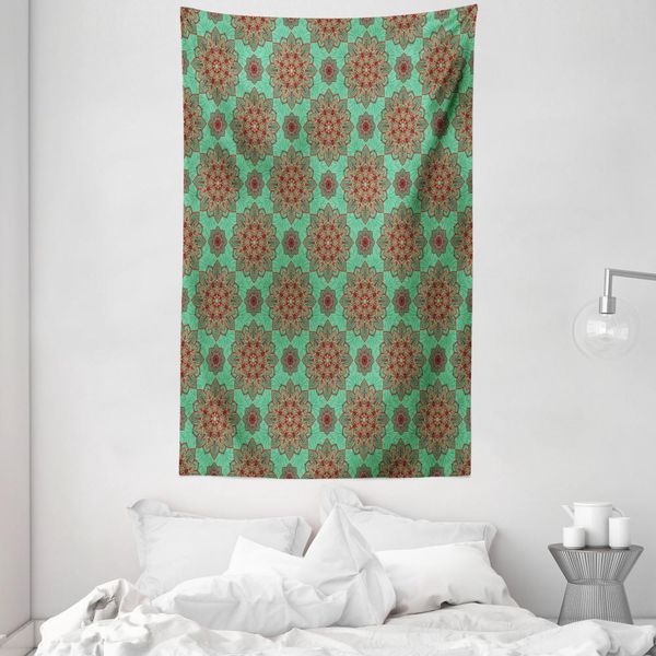 Abakuhaus Arazzo Geometrico E Copriletto, Mandala In Morbido Tessuto Microfibra Lavabile Senza Scolorimento, Stampa Digitale, 140 X 230 Cm, Verde Giallo Rosso-image