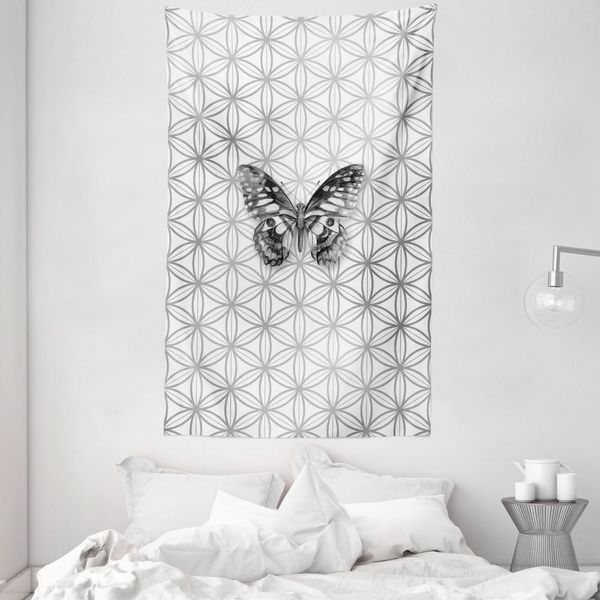 Abakuhaus Tappeto Da Parete E Copriletto Grigio Bianco, Farfalla Geometrica In Morbido Tessuto Microfibra Lavabile Senza Scolorimento, Stampa Digitale, 140 X 230 Cm, Bianco E Grigio-image
