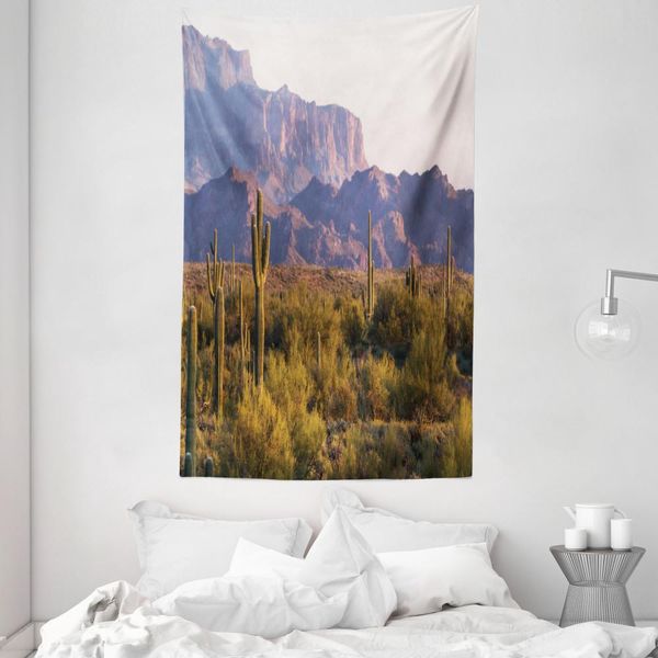 Abakuhaus Arazzo E Copriletto Paesaggistico, Cactus Mountain In Primavera In Morbido Tessuto Microfibra Lavabile Senza Scolorimento Stampa Digitale, 140 X 230 Cm, Marrone Verde-image