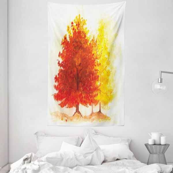 Abakuhaus Arazzo E Copriletto, Fall Snowy-Winter-Kiefer In Morbido Tessuto Microfibra Lavabile Senza Scolorimento, Stampa Digitale, 140 X 230 Cm, Giallo Arancione-image