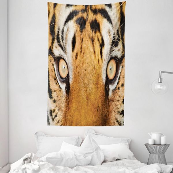 Abakuhaus Arancione Nero Arazzo E Copriletto, Tiger Eyes Wilde In Morbido Tessuto Microfibra Lavabile Senza Scolorimento Stampa Digitale, 140 X 230 Cm, Arancione Nero-image