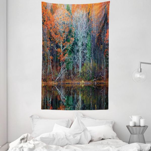 Abakuhaus Tappezzeria E Copriletto, Forest River Autumn In Morbido Tessuto Microfibra Lavabile Senza Scolorimento Stampa Digitale, 140 X 230 Cm, Rosso-Marrone-image