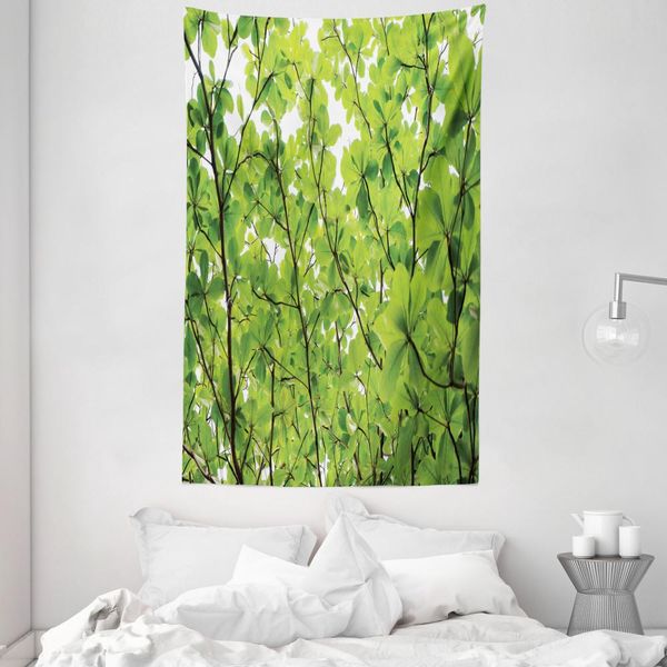 Abakuhaus Arazzo E Copriletto Verde, Foglie Fresche Estive In Morbido Tessuto Microfibra Lavabile Senza Scolorimento, Stampa Digitale, 140 X 230 Cm, Verde-image