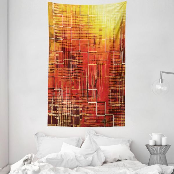 Abakuhaus Arazzo E Copriletto Arancione, Mosaico Grunge Retrò In Morbido Tessuto Microfibra Lavabile Senza Scolorimento, Stampa Digitale, 140 X 230 Cm, Arancione Giallo-image