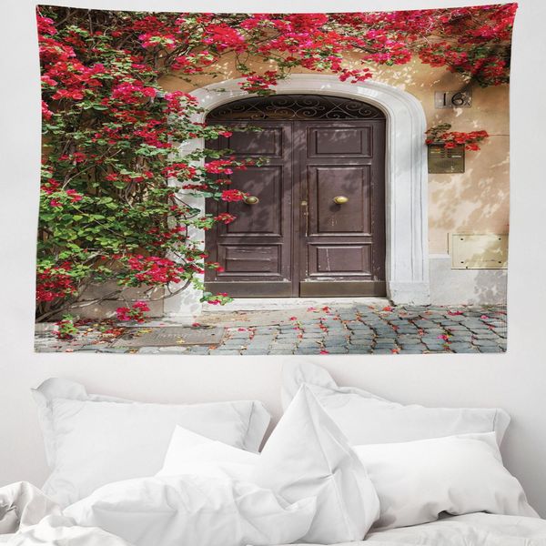 Abakuhaus Arazzo Marocchino, Porta Antica Con Fiori In Morbido Tessuto Microfibra Lavabile Senza Scolorimento Stampa Digitale, 150 X 110 Cm, Multicolore-image