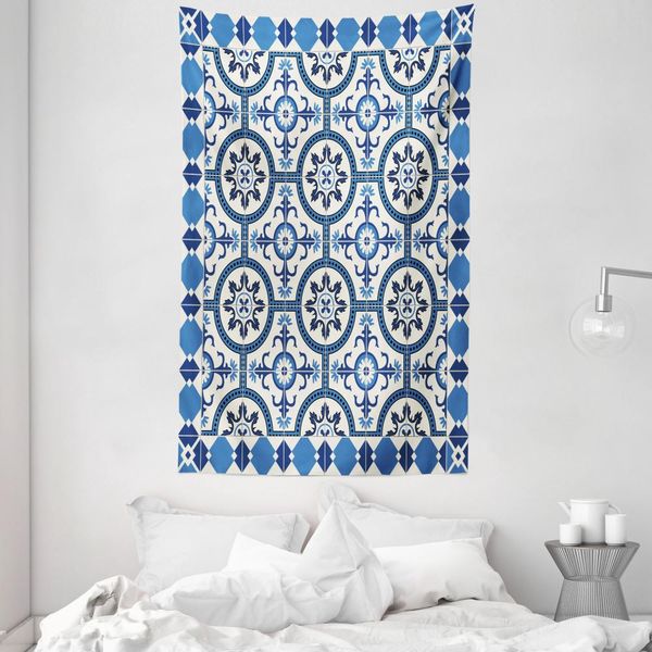 Abakuhaus Arazzo E Copriletto Retrò, Mosaico Marocchino In Morbido Tessuto Microfibra Lavabile Senza Scolorimento Stampa Digitale, 140 X 230 Cm, Grigio Blu-image