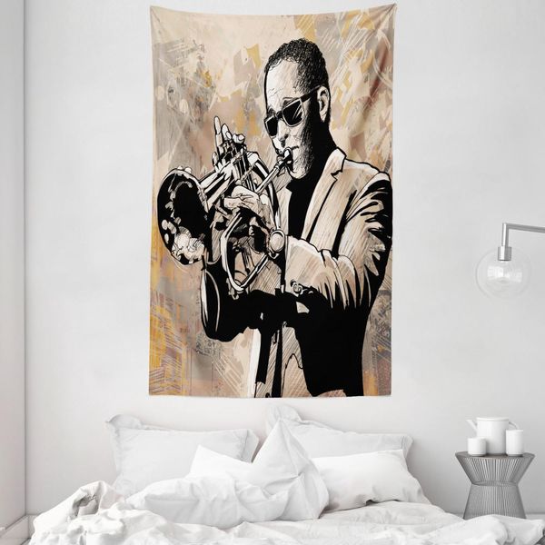 Abakuhaus Tappeto Da Parete E Copriletto Beige E Nero, Musicisti In Morbido Tessuto Microfibra Lavabile Senza Scolorimento Stampa Digitale, 140 X 230 Cm, Nero Beige-image