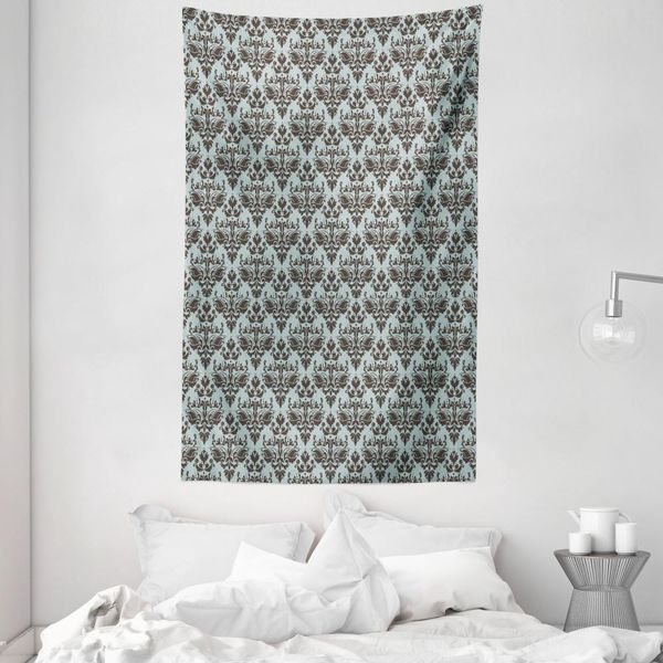 Abakuhaus Arazzo E Copriletto In Damasco, Motivo Damascato In Morbido Tessuto Microfibra Lavabile Senza Scolorimento Stampa Digitale, 140 X 230 Cm, Marrone Verde Acqua-image