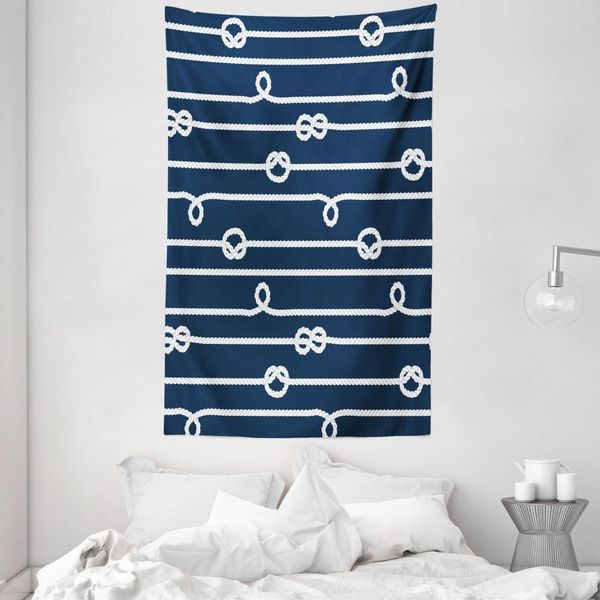 Abakuhaus Arazzo E Copriletto Blu Navy, Nodi Marinari Mare In Morbido Tessuto Microfibra Lavabile Senza Scolorimento Stampa Digitale, 140 X 230 Cm, Blu E Bianco-image