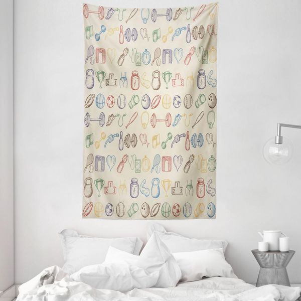 Abakuhaus Tappeto Da Parete E Copriletto Beige E Blu, Fitness E Sport In Morbido Tessuto Microfibra Lavabile Senza Scolorimento, Stampa Digitale, 140 X 230 Cm, Beige E Blu-image