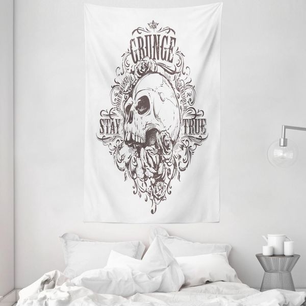 Abakuhaus Arazzo E Copriletto Astratto, Teschi E Rose, Tessuto Morbido In Microfibra, Lavabile Senza Scolorimento, Stampa Digitale, 140 X 230 Cm, Bianco E Nero-image