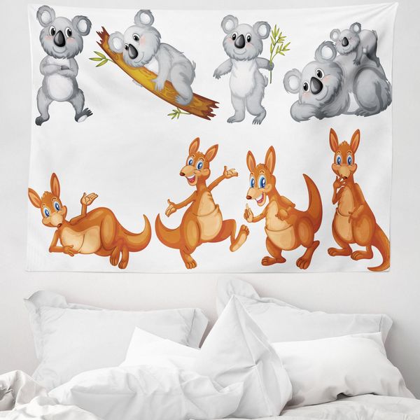 Abakuhaus Kids Arazzo, Canguri E Koala In Morbido Tessuto Microfibra Lavabile Senza Scolorimento Stampa Digitale, 150 X 110 Cm, Grigio Marrone-image