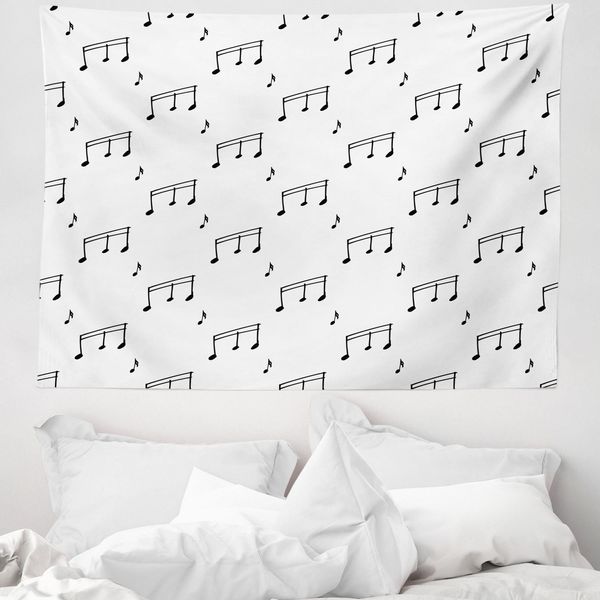 Abakuhaus Arazzo Bianco E Nero, Note Musicali In Morbido Tessuto Microfibra Lavabile Senza Scolorimento Stampa Digitale, 150 X 110 Cm, Grigio Antracite-image