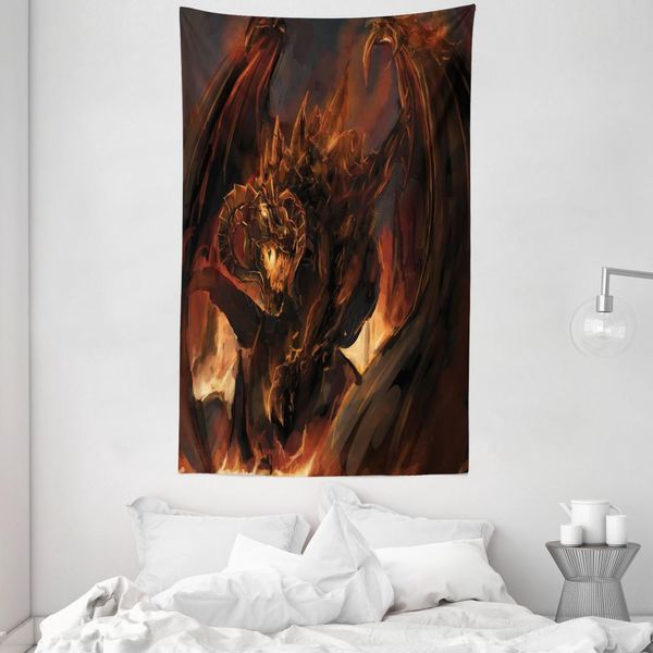 Abakuhaus Tappeto Da Parete E Copriletto Marroni, Draghi In Morbido Tessuto Microfibra Lavabile Senza Scolorimento Stampa Digitale, 140 X 230 Cm, Giallo Marrone-image