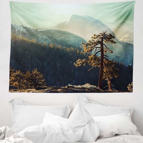 Abakuhaus Arazzo Americano, Misty Morning Yosemite In Morbido Tessuto Microfibra Lavabile Senza Scolorimento Stampa Digitale, 150 X 110 Cm, Teal Brown-image