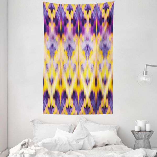 Abakuhaus Arazzo E Copriletto Ikat, Indonesiano Stile Boho In Morbido Tessuto Microfibra Lavabile Senza Scolorimento Stampa Digitale, 140 X 230 Cm, Viola Giallo-image