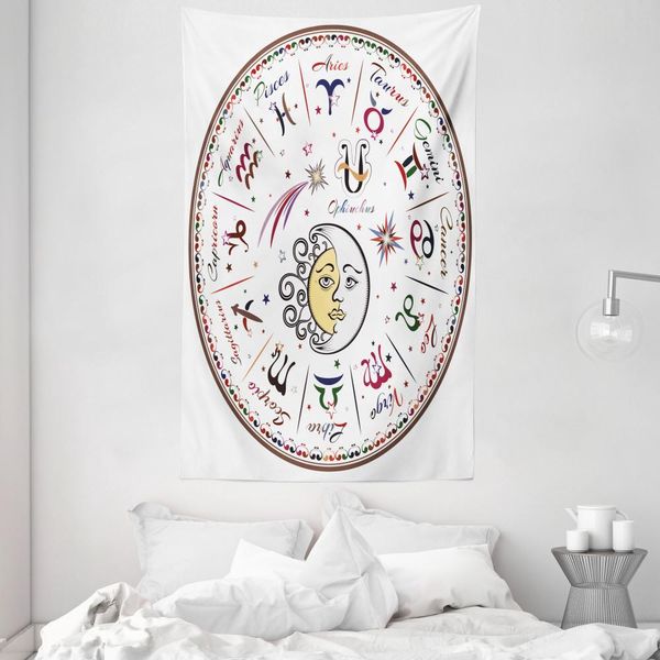 Abakuhaus Arazzo E Copriletto Astrologico, Luna, Sole E Segni Zodiacali In Morbido Tessuto Microfibra Lavabile Senza Scolorimento, Stampa Digitale, 140 X 230 Cm, Multicolore-image
