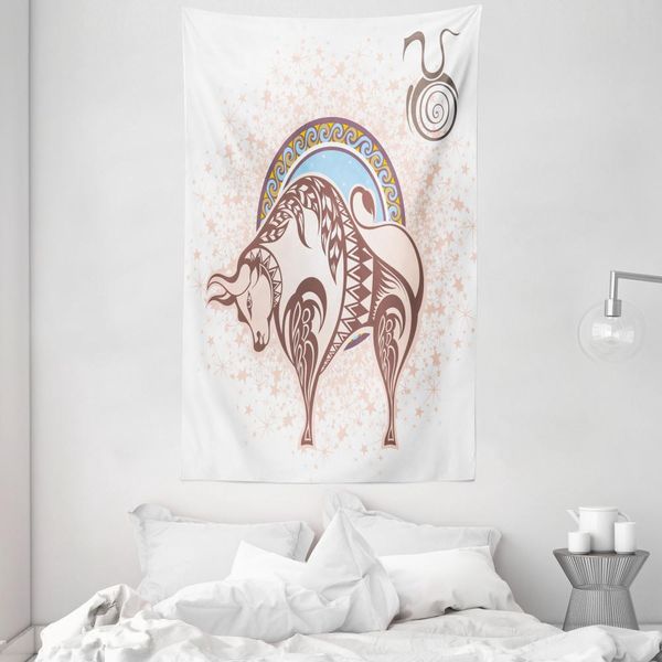 Abakuhaus Arazzo E Copriletto Zodiacale, Toro Astrologia In Morbido Tessuto Microfibra Lavabile Senza Scolorimento Stampa Digitale, 140 X 230 Cm, Beige Marrone-image