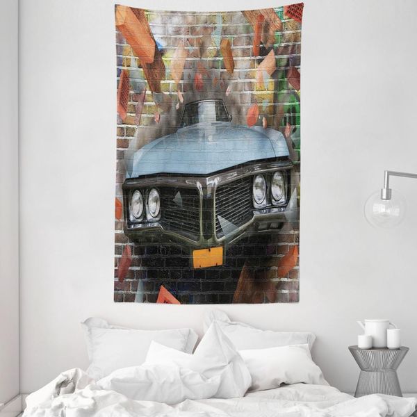 Abakuhaus Tappezzeria E Copriletto Con Motivo Auto, Graffiti Street Art In Morbido Tessuto Microfibra Lavabile Senza Scolorimento, Stampa Digitale, 140 X 230 Cm, Multicolore-image
