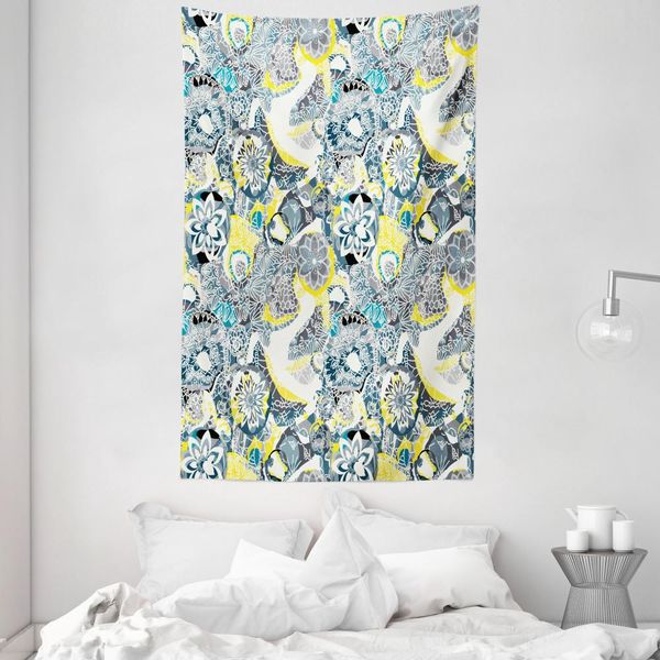 Abakuhaus Arazzo Floreale E Copriletto, Stile Mandala Vintage In Morbido Tessuto Microfibra Lavabile Senza Scolorimento, Stampa Digitale, 140 X 230 Cm, Giallo/Blu-image