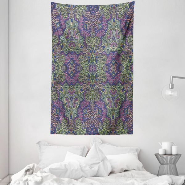 Abakuhaus Arazzo E Copriletto Psichedelico, Mandala Boho Hippie In Morbido Tessuto Microfibra Lavabile Senza Scolorimento Stampa Digitale, 140 X 230 Cm, Viola Verde-image