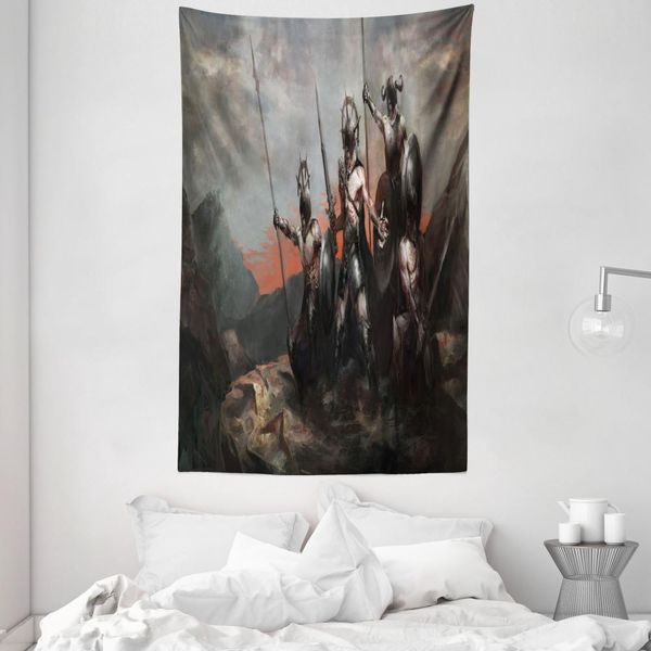 Abakuhaus Arazzo E Copriletto Fantasia, Stile Medievale In Morbido Tessuto Microfibra Lavabile Senza Scolorimento Stampa Digitale, 140 X 230 Cm, Arancione Grigio-image
